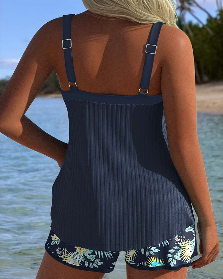 Laluna® | Gestreepte tankini met strandshort, tweedelig