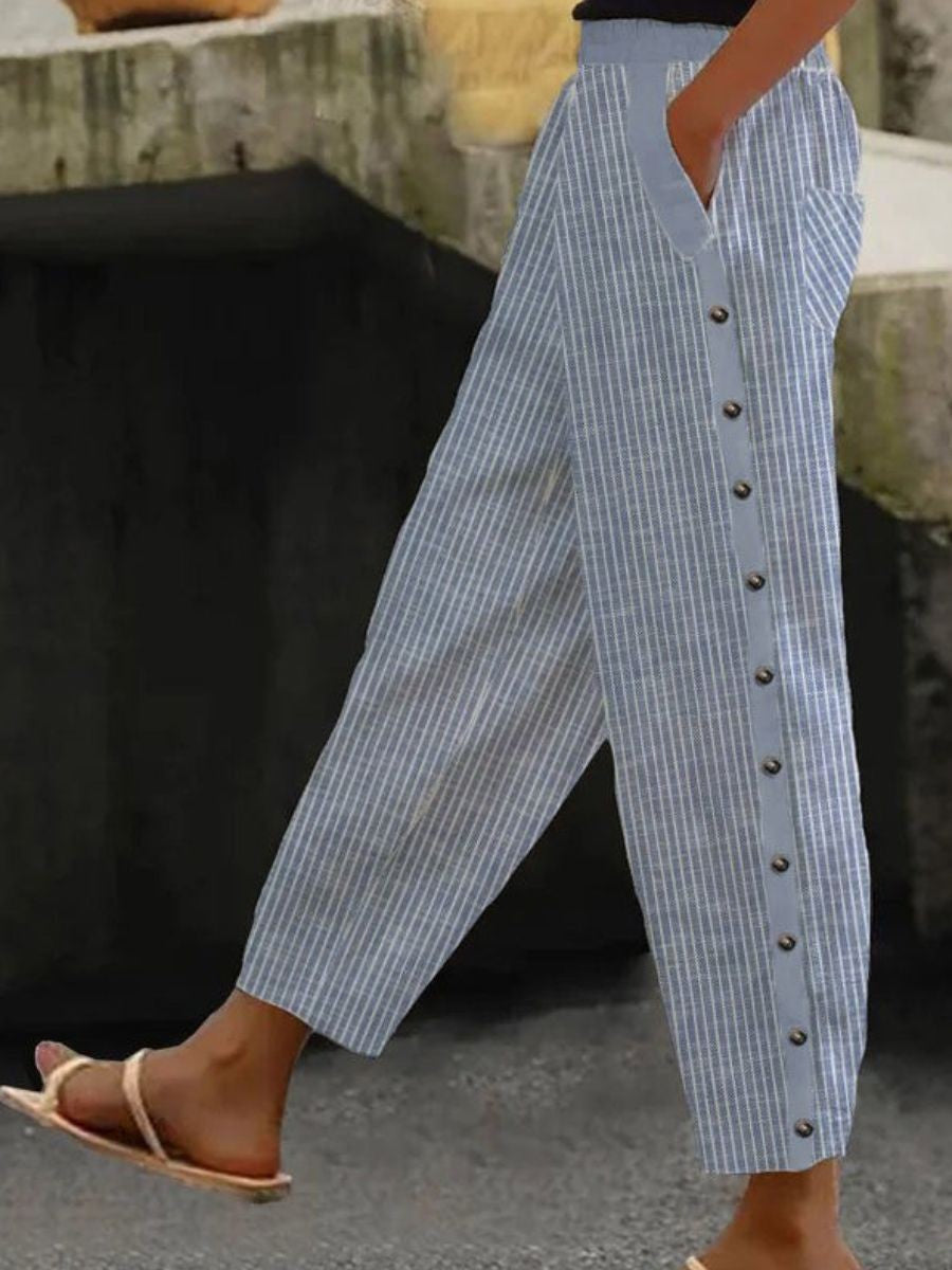 Linaya - Gestreepte broek met knopen