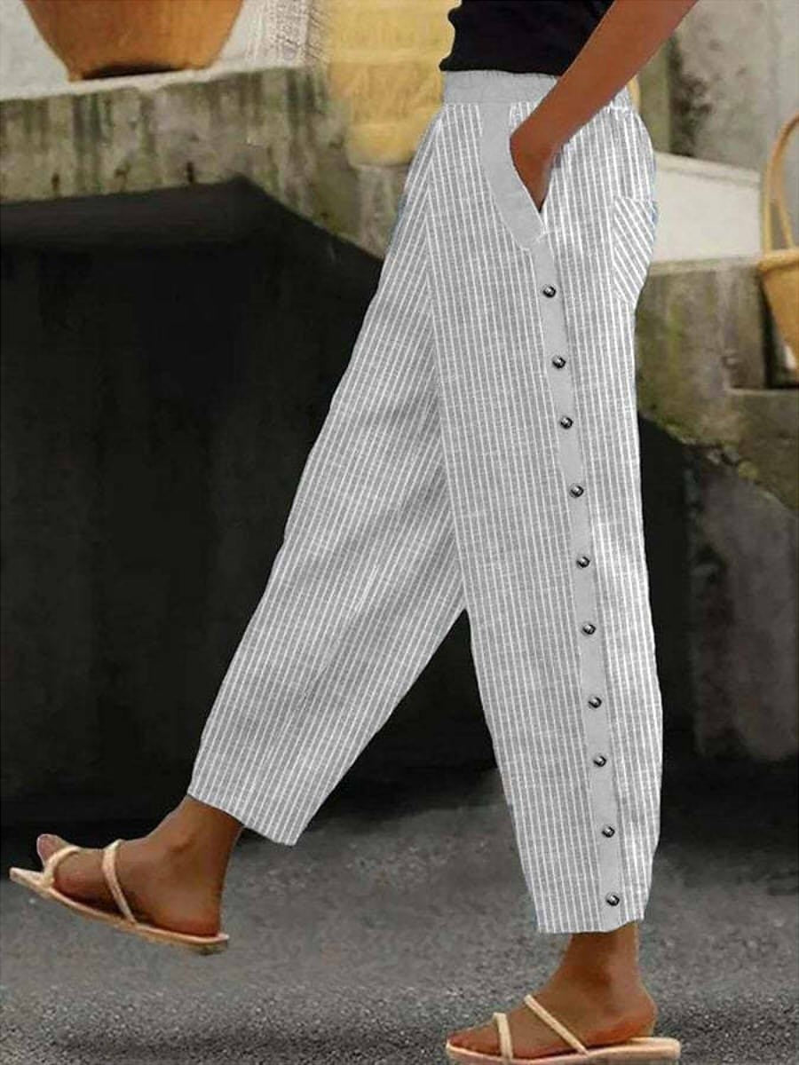 Linaya - Gestreepte broek met knopen