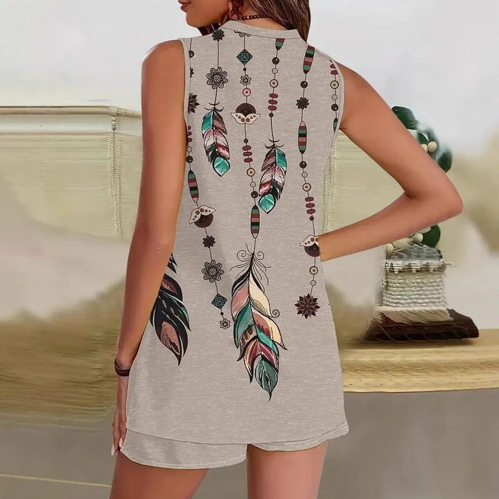 Vilma - Boho loungeset met verenprint