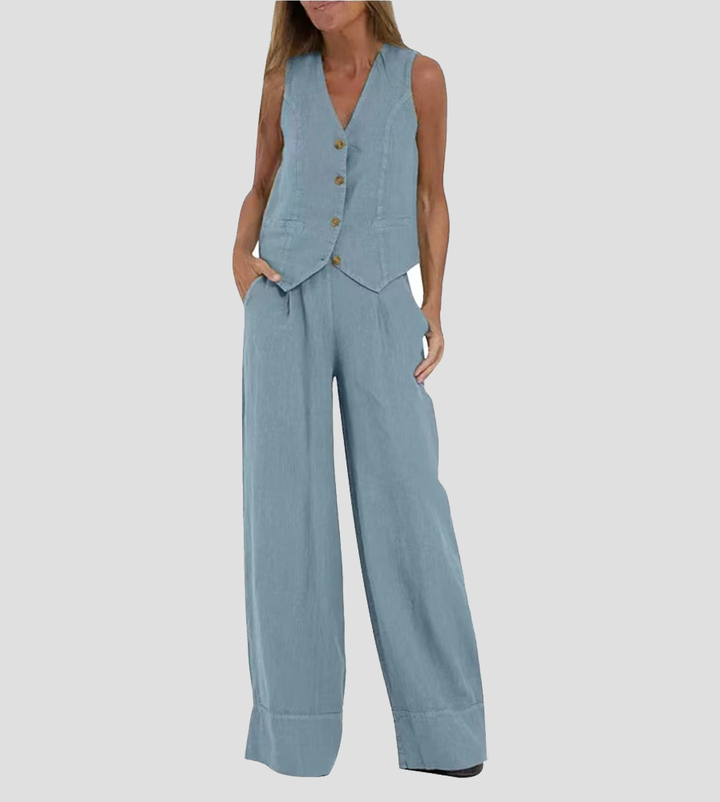Aira - Set met geknoopt vest en wijde broek