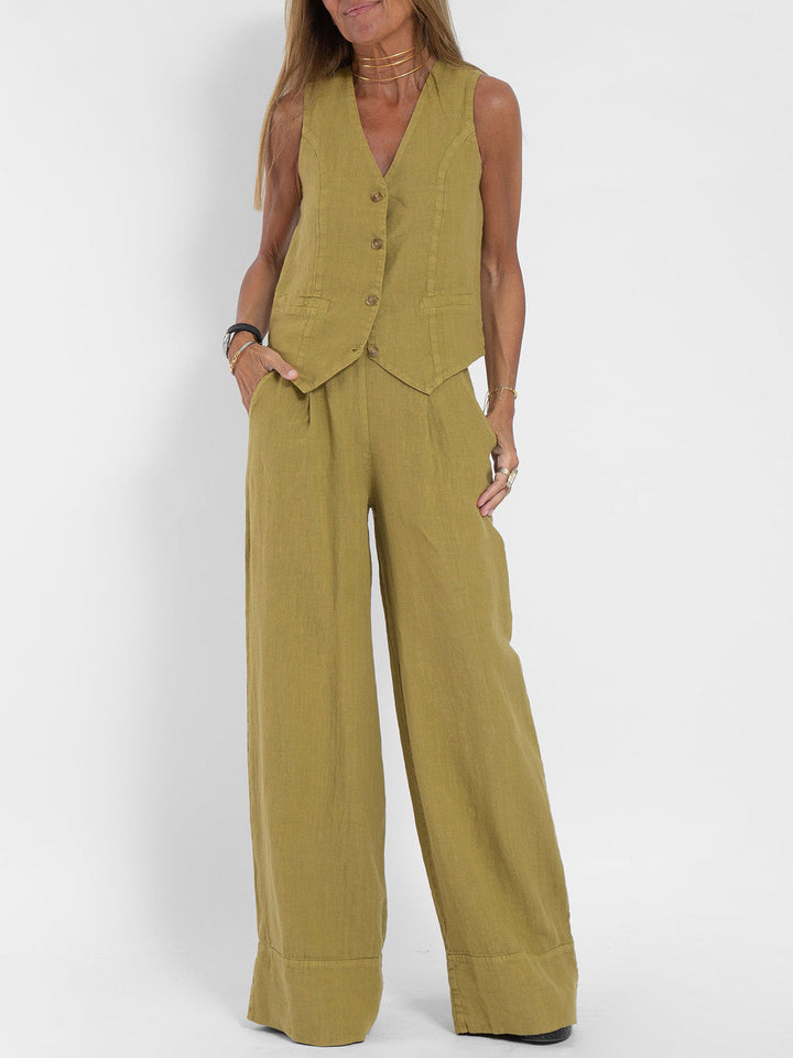 Aira - Set met geknoopt vest en wijde broek
