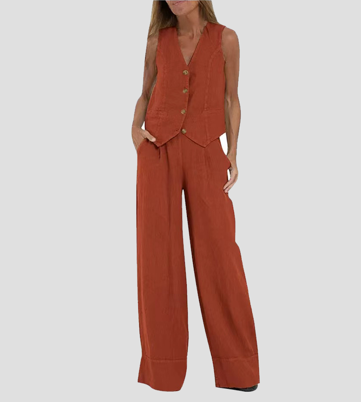 Aira - Set met geknoopt vest en wijde broek