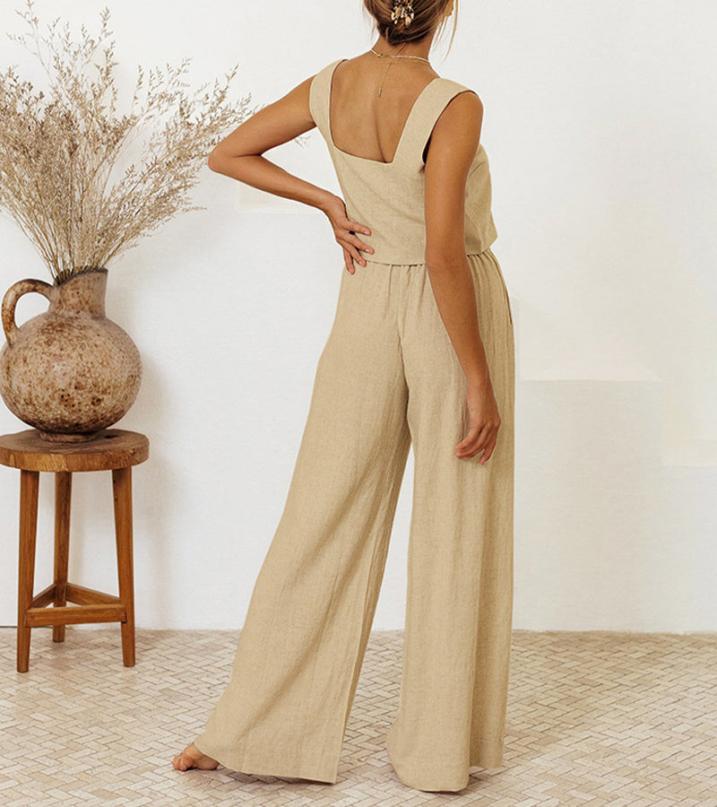 Megan - Set met minimalistische top en flared broek