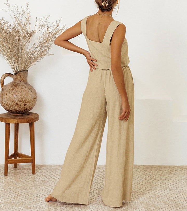 Megan - Set met minimalistische top en flared broek