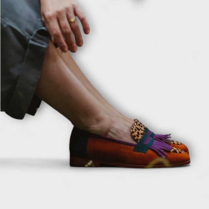 Fallon™ | Bruine loafers met luipaardprint