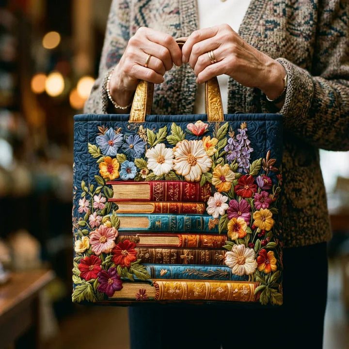 Ambachtelijke tas - Bloemmotief en Boeken