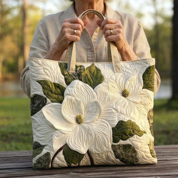 Handgemaakte Gewatteerd Tas - Elegante Witte Lelies